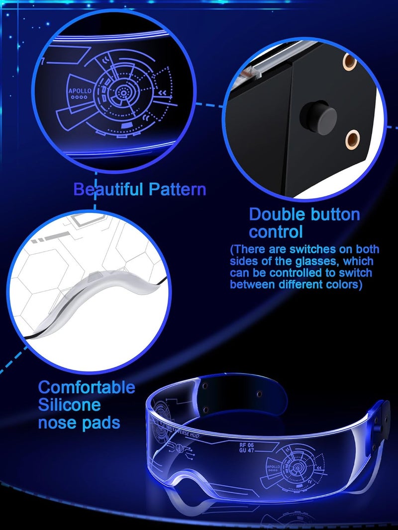 TOODOO 4 Pairs LED Visor Glasses Light up Glasses Futuristic Luminous Rave Glasses 7 Colors 4 Modes for Club Christmas Party - Image 3